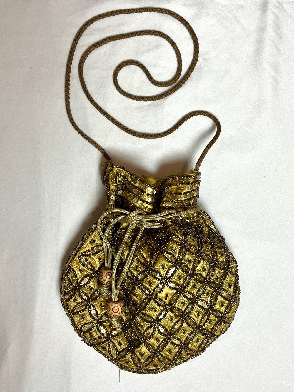 Embellished Beaded Pouch Handbag Purse Gold Evening Potli Bag Indian Wedding